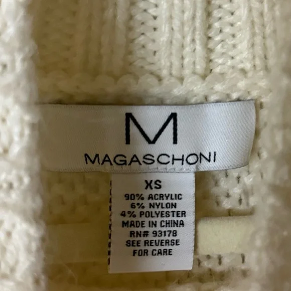 Magaschoni Cream Textured Mock Turtleneck Sweater – Chunky Knit Cozy Pullover XS - Picture 4 of 4